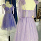 Cute A line Lilac Tulle Short Homecoming Dress C560