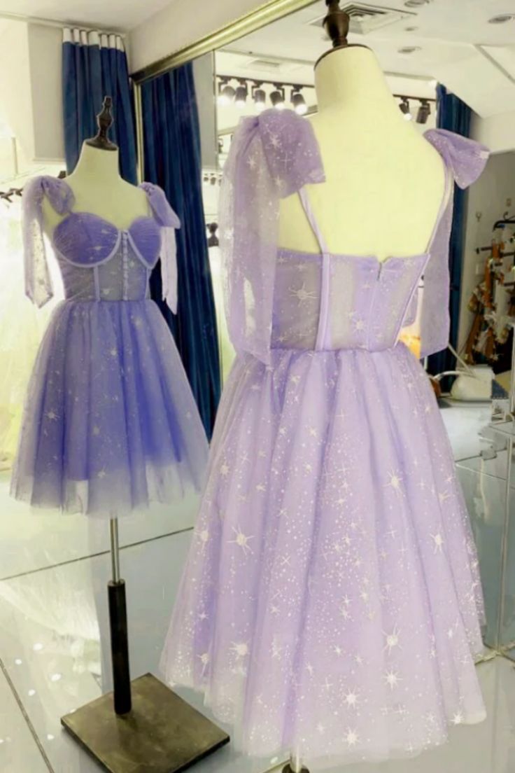 Cute A line Lilac Tulle Short Homecoming Dress C560