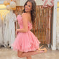 Jolie robe de bal sans bretelles à volants rose mini robe de soirée C562