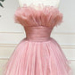 Cute Strapless Ball Gown Ruffles Pink Mini Homecoming Dress C562