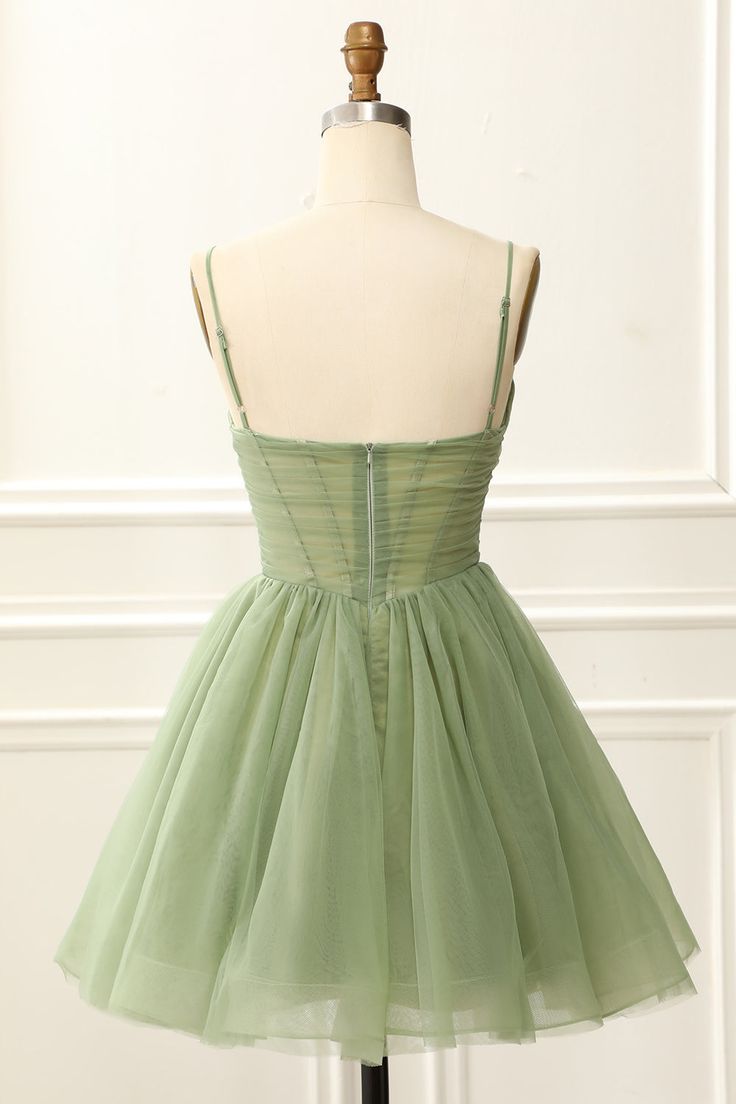 Robe de soirée plissée à bretelles chic, ligne a, vert sauge, C565