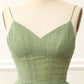 Chic Straps Pleated A-line Sage Green Homecoming Dress C565