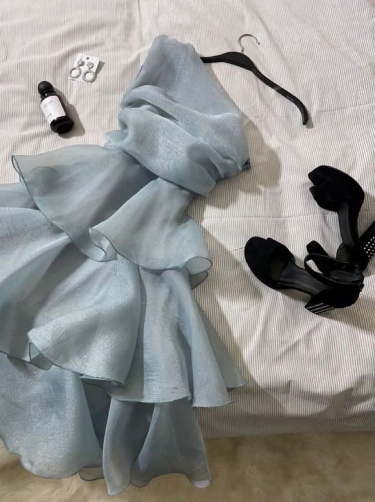 Robe de soirée courte bleue, robe de soirée, d'anniversaire, C569