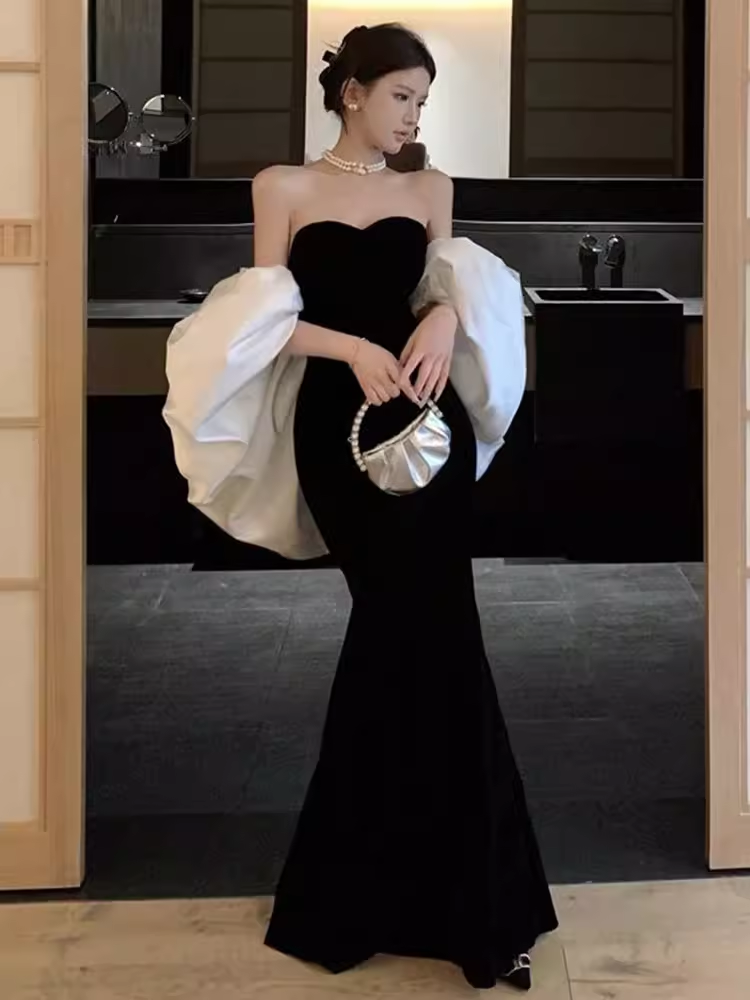 Sexy Mermaid Off The Shoulder Black Prom Dresses C56