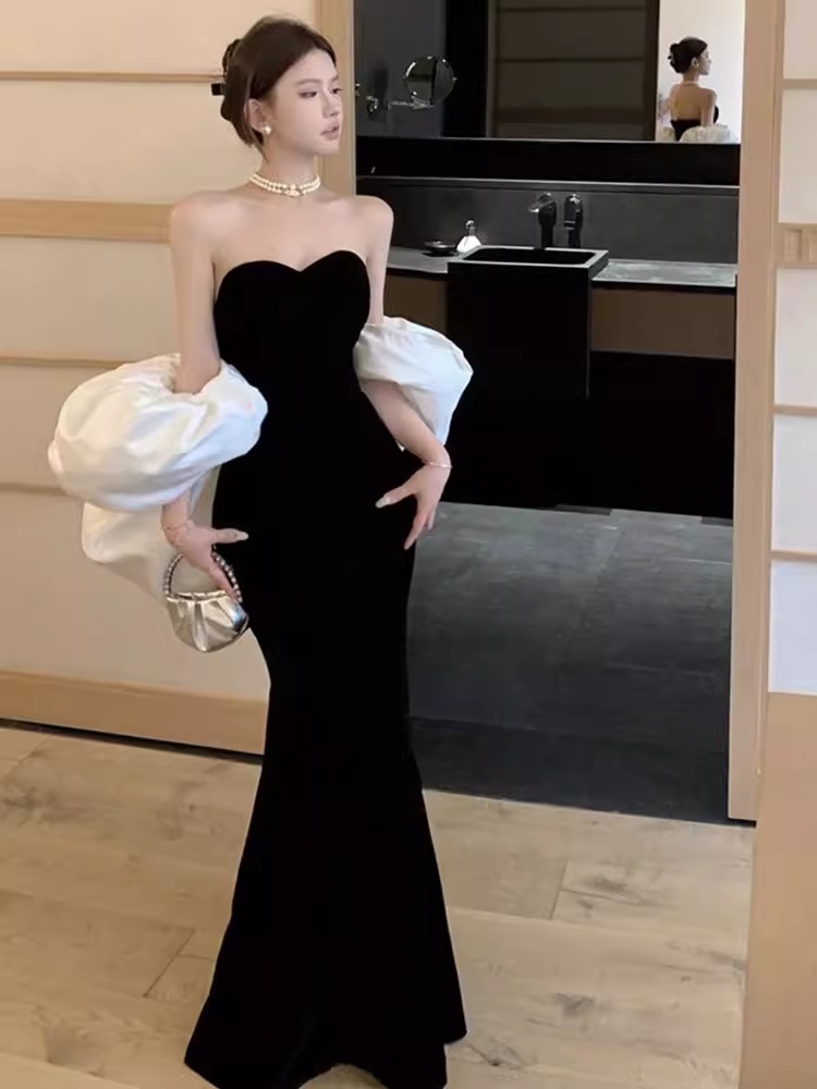 Sexy Mermaid Off The Shoulder Black Prom Dresses C56