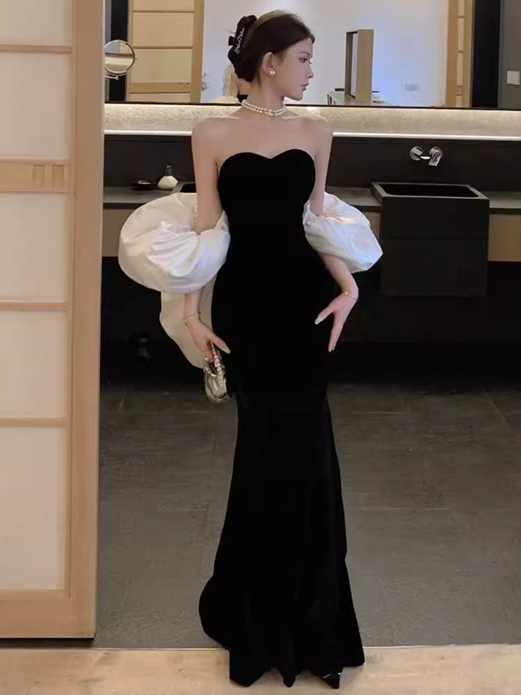 Sexy Mermaid Off The Shoulder Black Prom Dresses C56