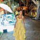 Yellow Sweetheart Sleeveless Ruffle Floor Length Prom Dress Birthday Outfits C570