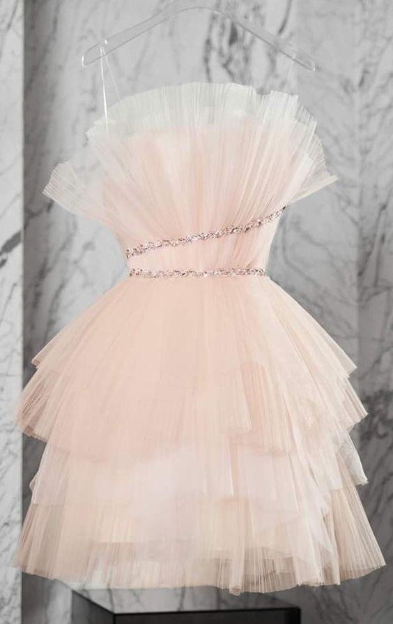 Superbe robe de soirée courte rose trapèze, en Tulle, robe de soirée, C576