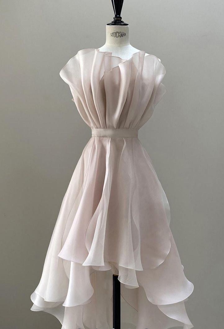 Superbe robe de soirée courte rose haute et basse en mousseline de soie, robe de soirée C577