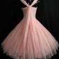 Superbe robe de soirée courte rose vintage des années 50 C581