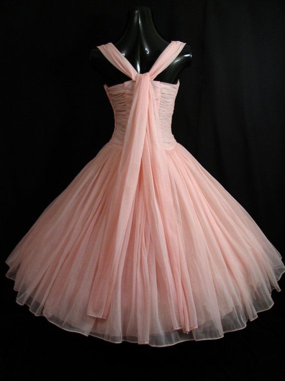 Superbe robe de soirée courte rose vintage des années 50 C581