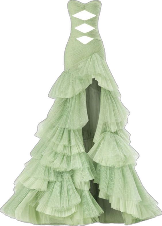 Sexy High Low Strapless Sage Green Tulle Long Prom Dresses C595