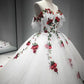 White Charro Quinceanera Dresses Floral Flowers Prom Dress Birthday Outfits C602