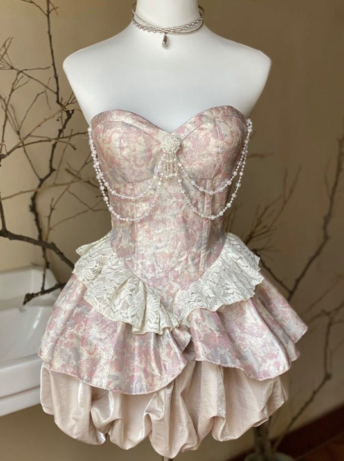 Robe de bal en dentelle mignonne, robes de soirée, robe d'anniversaire courte, C607