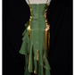 Vintage High Low Straps Ruffles Green Prom Dresses C60