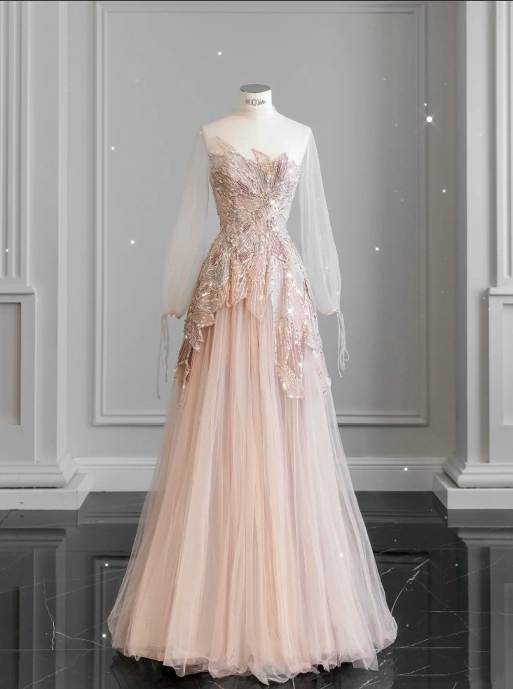 Robe de bal rose sans bretelles en tulle perlée brillante robe de bal rose Sweet 16 robe C613