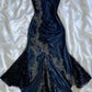 Robe de bal en dentelle sirène bleu marine sexy, robe de soirée C617