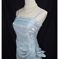 Vintage High Low Straps Ruffles Light Sky Blue Prom Dresses C62