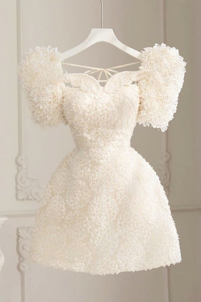 Robe de soirée Chic trapèze courte en dentelle blanche, tenue de 18e anniversaire, C630