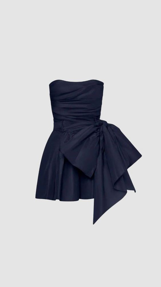 Chic A line Satin Strapless Short Navy Blue Homecoming Dress 20th Birthday Outfits CC636