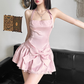 Robe de soirée courte en Satin rose, tenue Chic, tenue de 18e anniversaire, C638