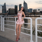 Robe de soirée courte en Satin rose, tenue Chic, tenue de 18e anniversaire, C638