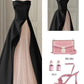 Strapless Satin Pearls Tulle Long Prom Dresses Party Dress C640