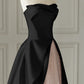 Strapless Satin Pearls Tulle Long Prom Dresses Party Dress C640