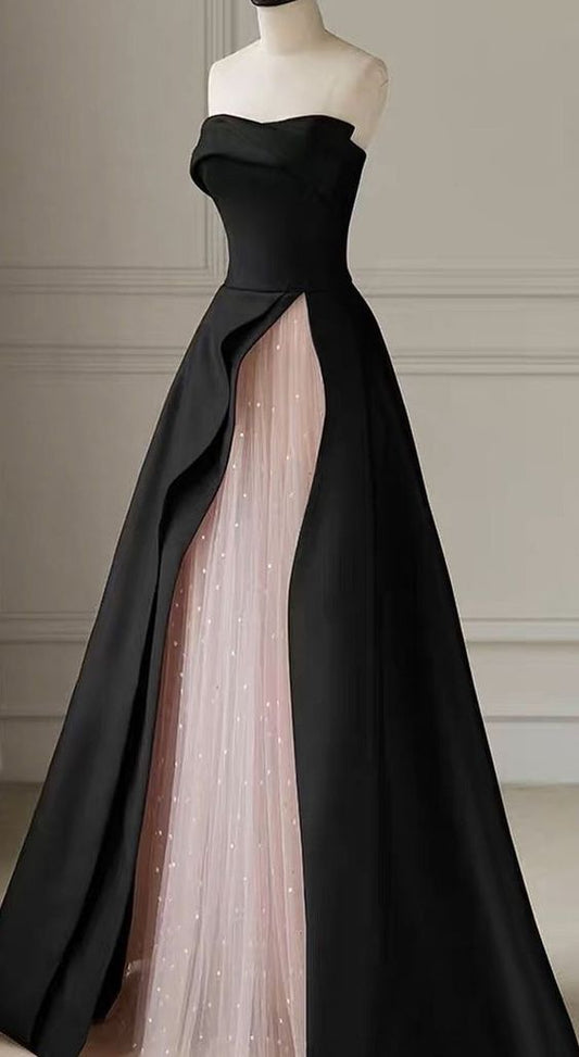 Robe de bal longue en Satin et perles, sans bretelles, en Tulle, robe de soirée, C640