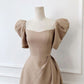 Vintage A line Midi Dress Brown Homecoming Dress C645