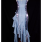 Vintage High Low Straps Ruffles Long Blue Prom Dresses C65