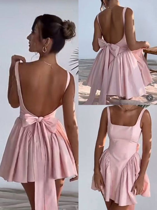 Vintage A line Straps Short Pink Homecoming Dress 19th Birthday Outfits C678