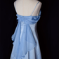 Vintage A Line Spaghetti Straps Blue Long Prom Dresses C68