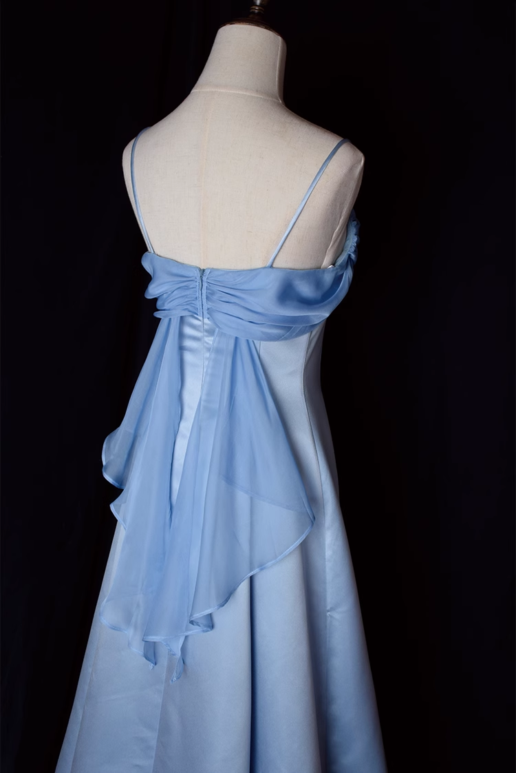 Vintage A Line Spaghetti Straps Blue Long Prom Dresses C68