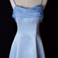 Vintage A Line Spaghetti Straps Blue Long Prom Dresses C68