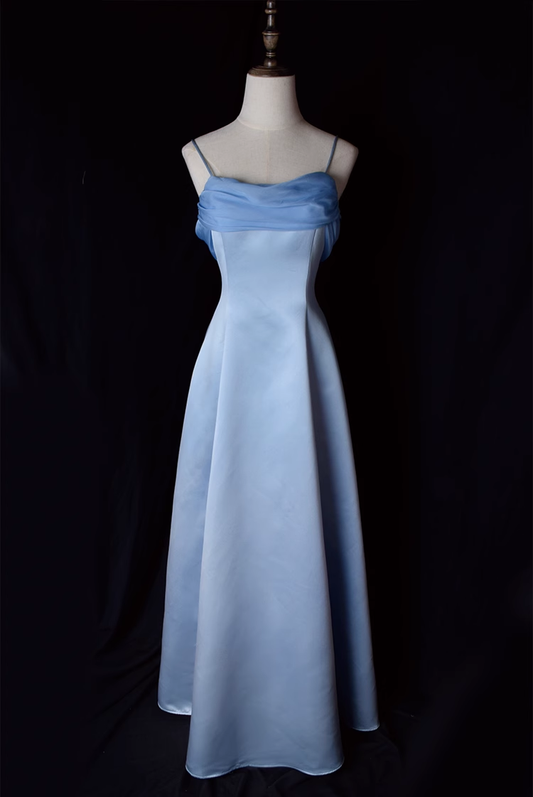 Vintage A Line Spaghetti Straps Blue Long Prom Dresses C68