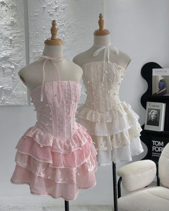 Mini robe de soirée Vintage en dentelle, ligne A, sans bretelles, sans manches, C695