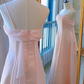 Vintage A Line Spaghetti Straps Pink Long Prom Dresses C69