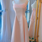 Vintage A Line Spaghetti Straps Pink Long Prom Dresses C69