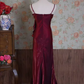 Vintage A Line Spaghetti Straps Burgundy Long Prom Dresses C70