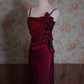 Vintage A Line Spaghetti Straps Burgundy Long Prom Dresses C70