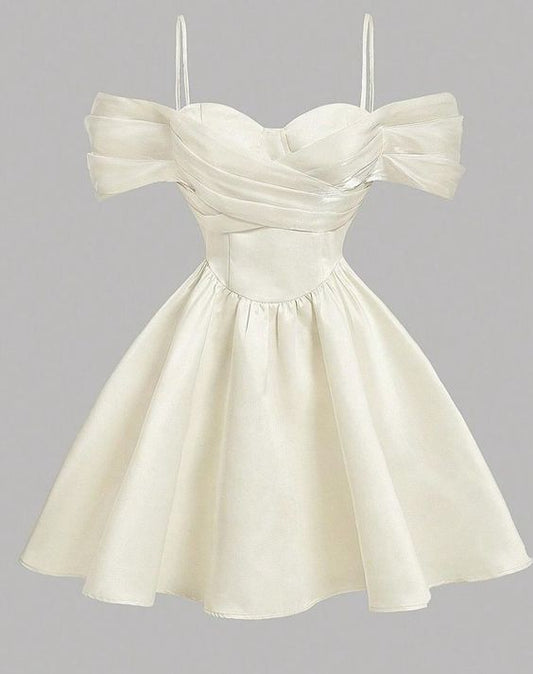 Elegant A Line Spaghetti Straps Ivory Satin Homecoming Dress Birthday Outfits C710