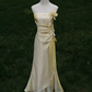 Vintage A Line Spaghetti Straps Gold Long Prom Dresses C71