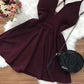 simple burgundy sleeveless v-neck fashion dress homecoming dresses C724