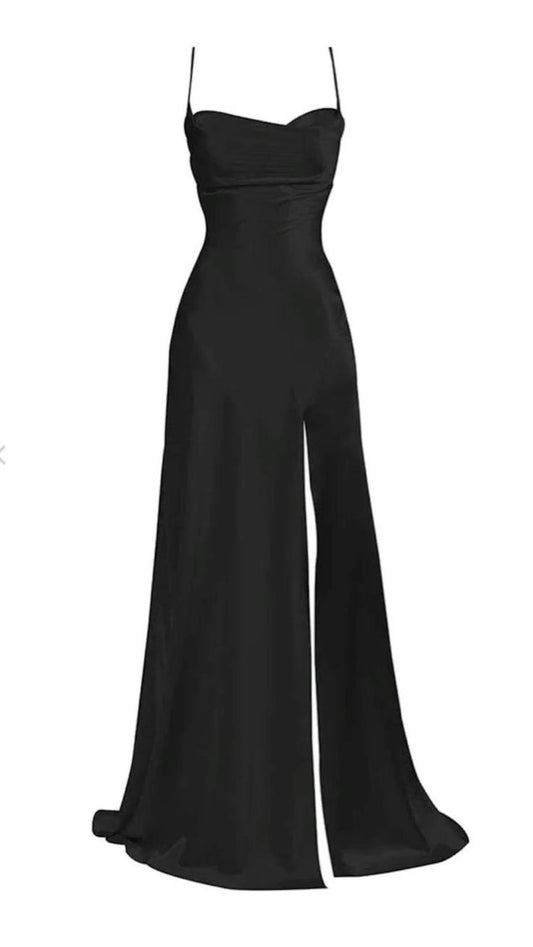 Vintage Mermaid Spaghetti Straps Custom Black Slit Long Prom Dresses C733