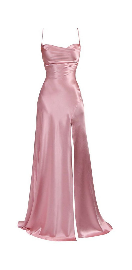 Vintage Mermaid Spaghetti Straps Custom Pink Slit Long Prom Dresses C734