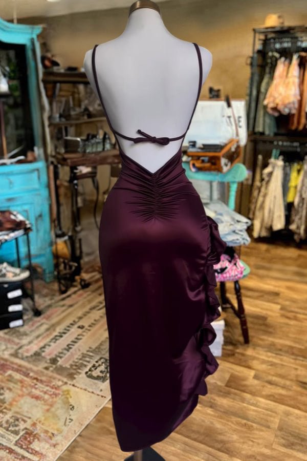 Robe de soirée courte et Chic, tenue de soirée, bordeaux, tenue d'anniversaire, à la mode, C748