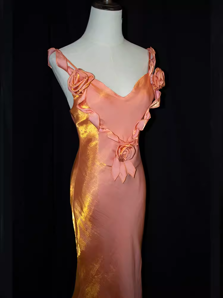 Vintage Mermaid Straps Organza Long Prom Dresses C75