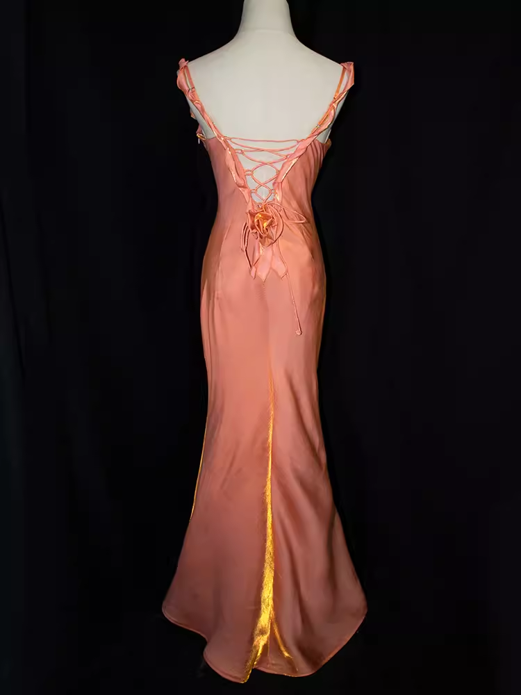 Vintage Mermaid Straps Organza Long Prom Dresses C75