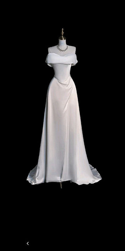 Robe de mariée de conte de fées, sirène blanche, épaules dénudées, robes de mariée en Satin, C768